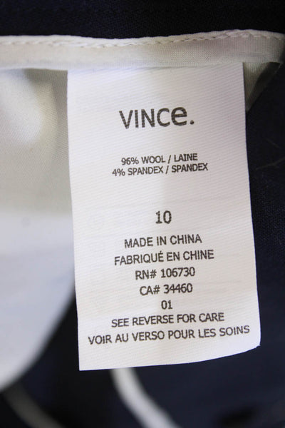 Vince Womens Zipper Fly Mid Rise Pleated Pants Navy Blue White Wool Size 10