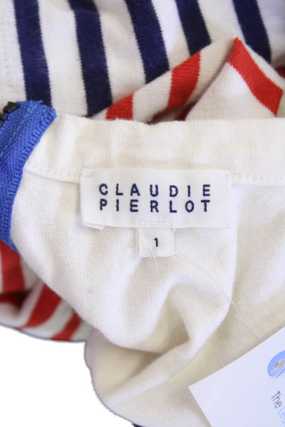 Claudie Pierlot Womens Cotton Striped Long Sleeve Basic Blouse White Size 1