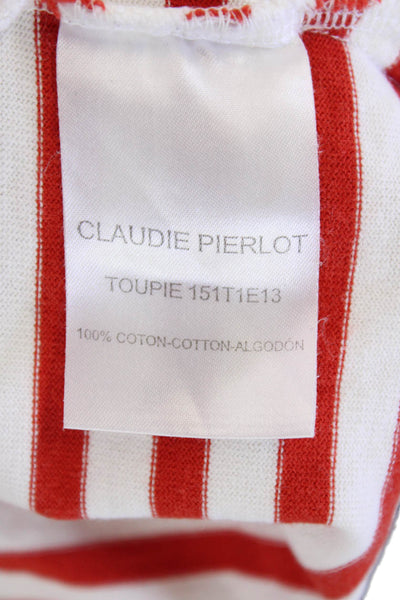 Claudie Pierlot Womens Cotton Striped Long Sleeve Basic Blouse White Size 1