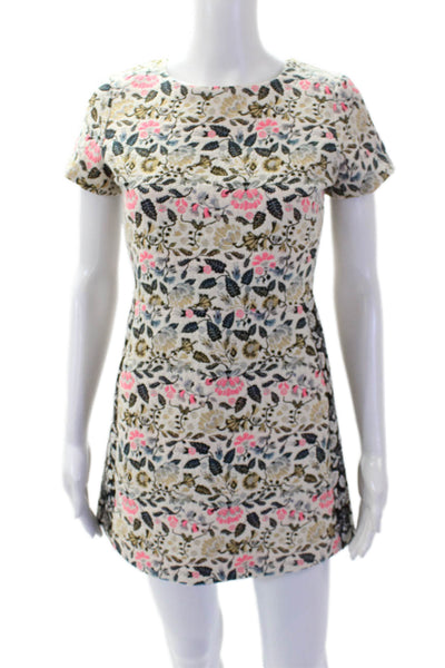 Topshop Petite Womens Floral Short Sleeve A-Line Mini Dress Cream Size 4