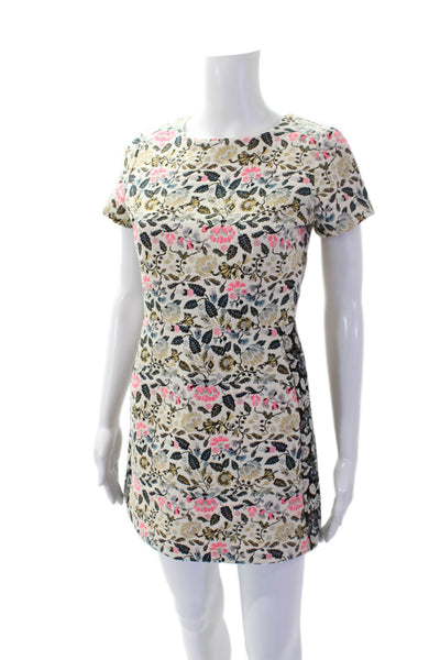 Topshop Petite Womens Floral Short Sleeve A-Line Mini Dress Cream Size 4
