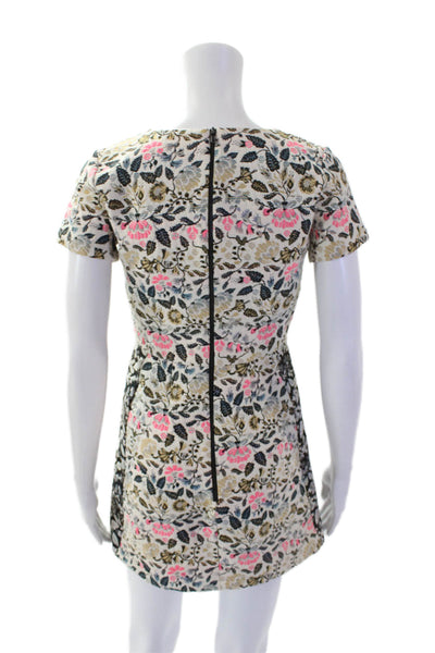 Topshop Petite Womens Floral Short Sleeve A-Line Mini Dress Cream Size 4