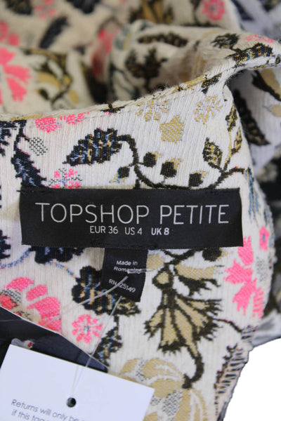 Topshop Petite Womens Floral Short Sleeve A-Line Mini Dress Cream Size 4