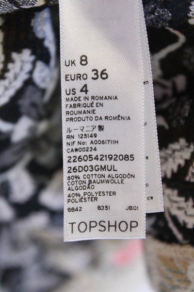 Topshop Petite Womens Floral Short Sleeve A-Line Mini Dress Cream Size 4