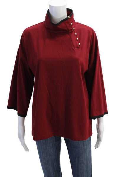 Sara Campbell Womens High Neck 3/4 Sleeve Gold Tone Button Detail Top Red Size 6