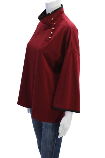 Sara Campbell Womens High Neck 3/4 Sleeve Gold Tone Button Detail Top Red Size 6
