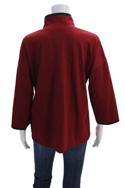 Sara Campbell Womens High Neck 3/4 Sleeve Gold Tone Button Detail Top Red Size 6