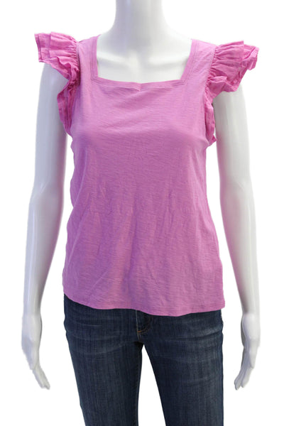 Nation LTD Womens Cotton Ruffled Detail Square Neck Tank Top Pink Size S