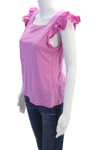 Nation LTD Womens Cotton Ruffled Detail Square Neck Tank Top Pink Size S