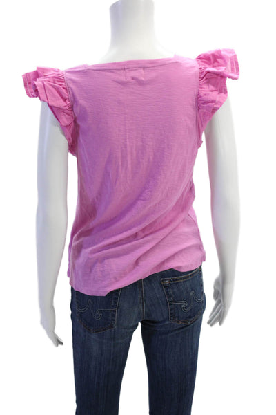 Nation LTD Womens Cotton Ruffled Detail Square Neck Tank Top Pink Size S