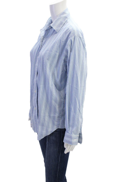 Pharaoh Womens Cotton Striped Collared Buttoned Long Sleeve Top Blue Size 1