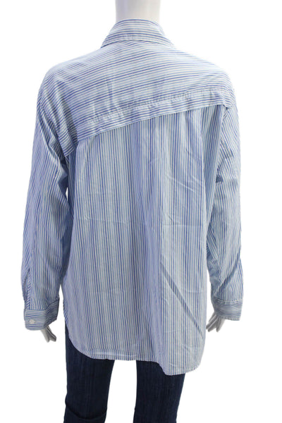 Pharaoh Womens Cotton Striped Collared Buttoned Long Sleeve Top Blue Size 1