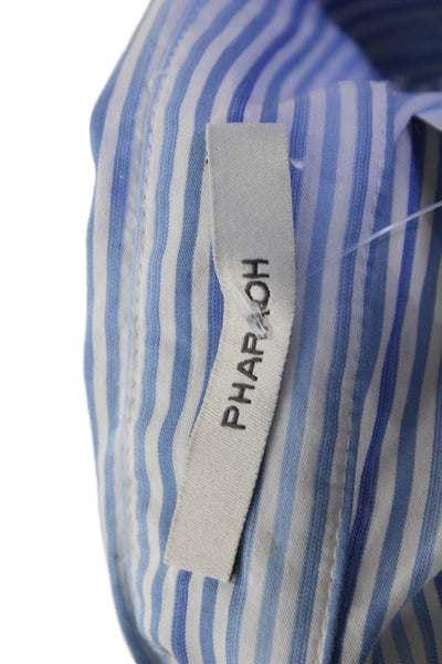 Pharaoh Womens Cotton Striped Collared Buttoned Long Sleeve Top Blue Size 1