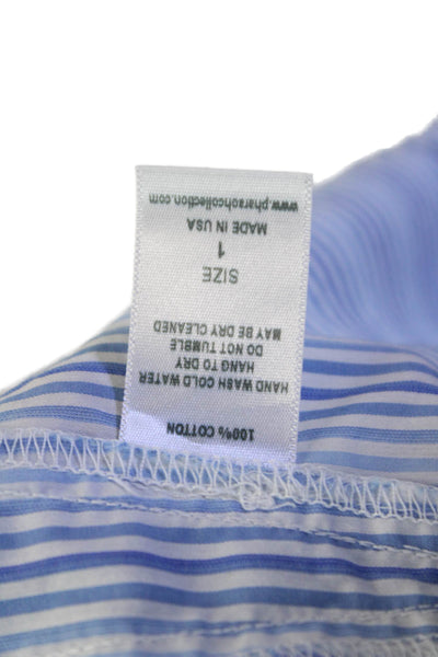 Pharaoh Womens Cotton Striped Collared Buttoned Long Sleeve Top Blue Size 1