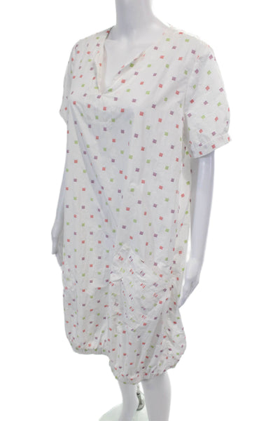 Kozan Womens Geometric Print V-Neck Short Sleeve Zip Up Dress White Size L
