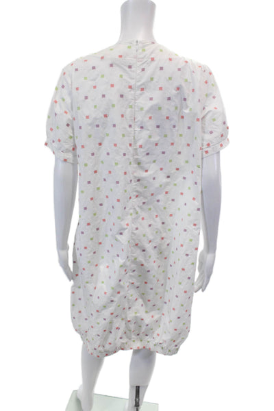 Kozan Womens Geometric Print V-Neck Short Sleeve Zip Up Dress White Size L