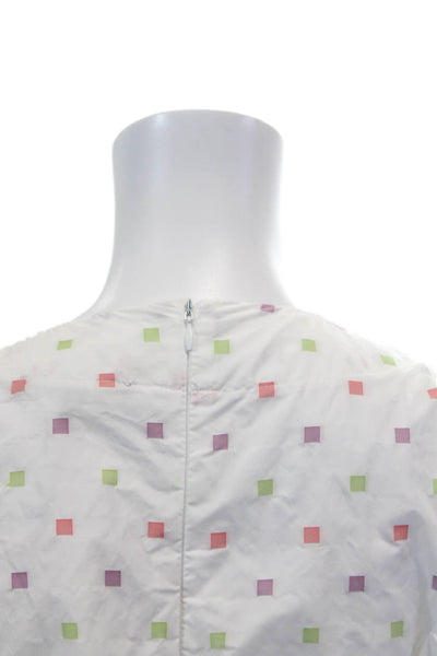 Kozan Womens Geometric Print V-Neck Short Sleeve Zip Up Dress White Size L