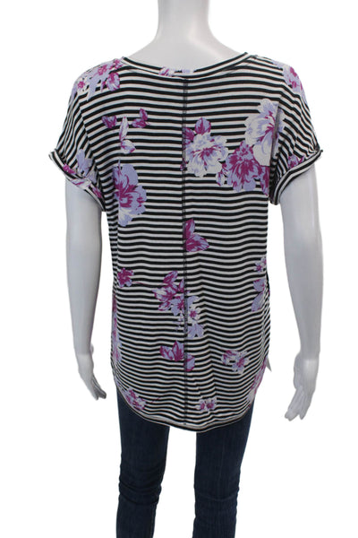 St. John's Bay Womens Striped Round Neck Short Sleeve T-Shirt Top Black Size M