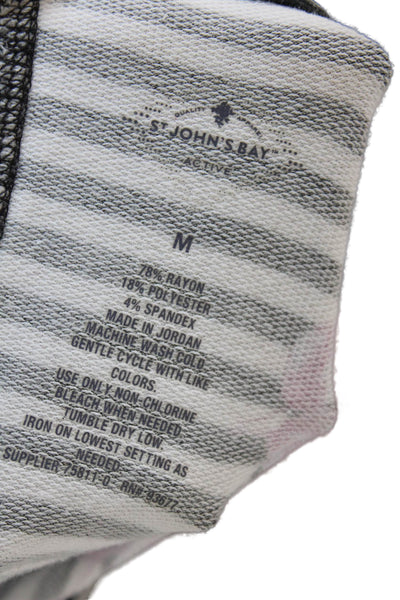 St. John's Bay Womens Striped Round Neck Short Sleeve T-Shirt Top Black Size M