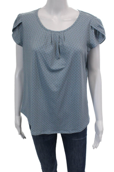 Adrianna Papell Womens Stretch Abstract Short Sleeve T-Shirt Top Blue Size M