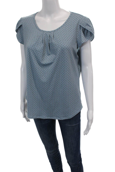 Adrianna Papell Womens Stretch Abstract Short Sleeve T-Shirt Top Blue Size M