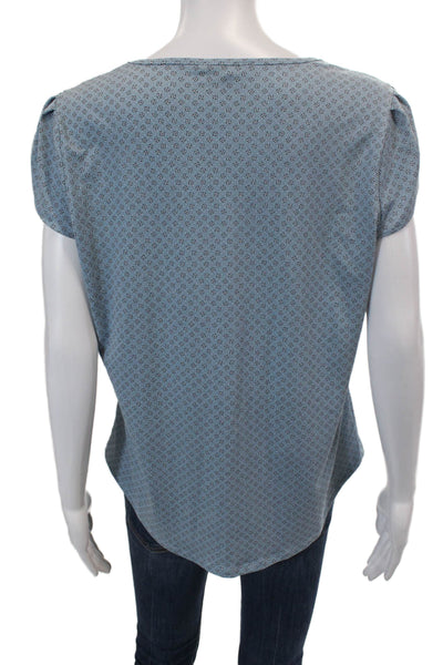 Adrianna Papell Womens Stretch Abstract Short Sleeve T-Shirt Top Blue Size M