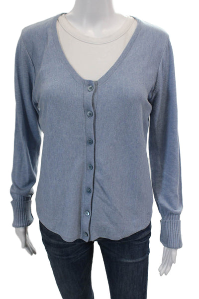 Margaret OLeary Womens Cotton Knit Round Button Up Cardigan Sweater Blue Size M