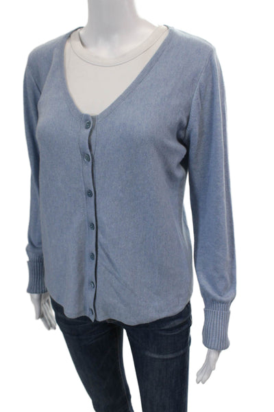 Margaret OLeary Womens Cotton Knit Round Button Up Cardigan Sweater Blue Size M
