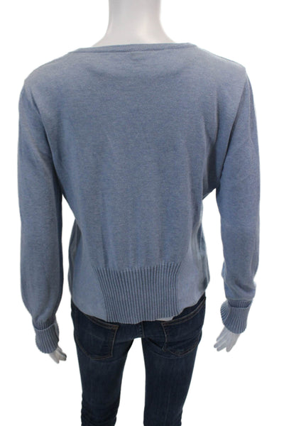 Margaret OLeary Womens Cotton Knit Round Button Up Cardigan Sweater Blue Size M
