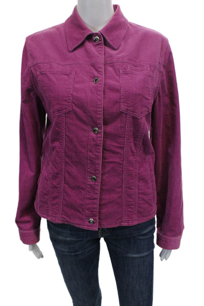 Jones New York Womens Cotton Collared Button Up Corduroy Jacket Pink Size M