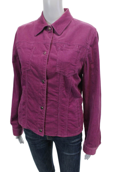 Jones New York Womens Cotton Collared Button Up Corduroy Jacket Pink Size M
