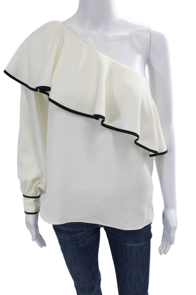 Amanda Uprichard Womens Long Sleeve One Shoulder Ruffle Trim Blouse White Size S