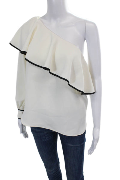 Amanda Uprichard Womens Long Sleeve One Shoulder Ruffle Trim Blouse White Size S