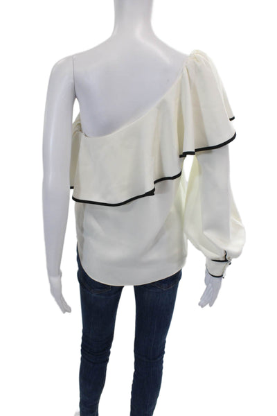 Amanda Uprichard Womens Long Sleeve One Shoulder Ruffle Trim Blouse White Size S