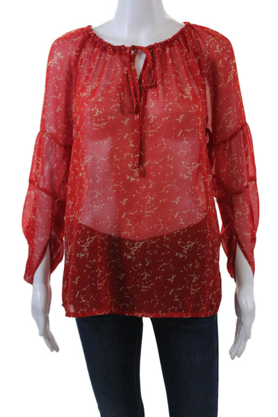 PJK Patterson J Kincaid Womens Long Sleeve Scoop Neck Sheer Blouse Red Size S