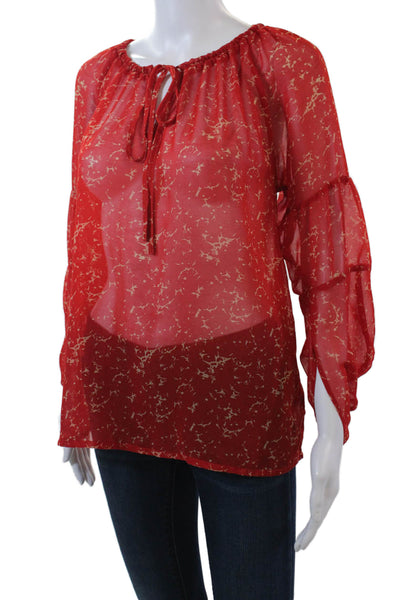 PJK Patterson J Kincaid Womens Long Sleeve Scoop Neck Sheer Blouse Red Size S