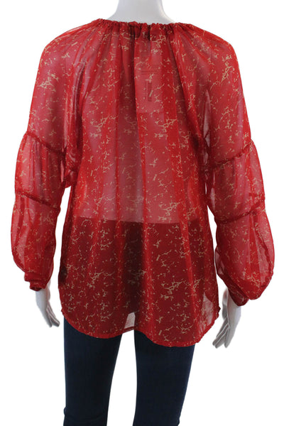 PJK Patterson J Kincaid Womens Long Sleeve Scoop Neck Sheer Blouse Red Size S