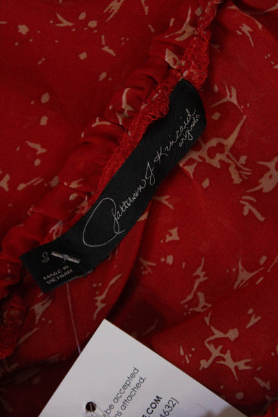 PJK Patterson J Kincaid Womens Long Sleeve Scoop Neck Sheer Blouse Red Size S