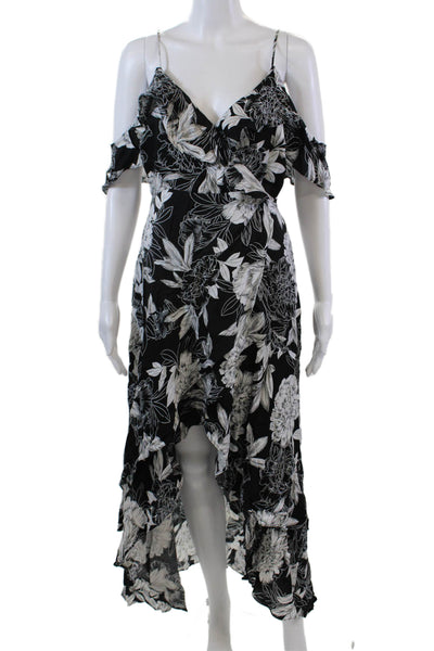 Bardot Women's V-Neck Ruffle Sleeveless Asymmetrical Midi Dress Floral Size 6