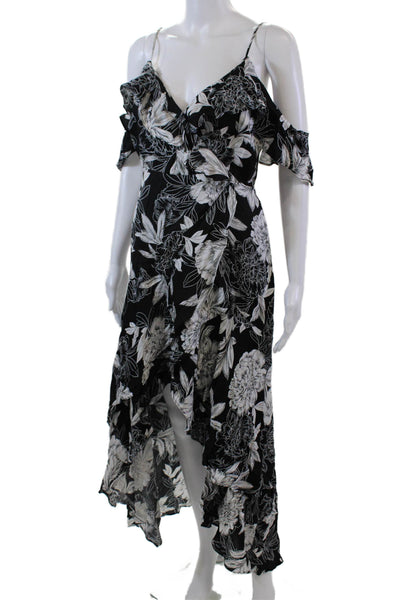 Bardot Women's V-Neck Ruffle Sleeveless Asymmetrical Midi Dress Floral Size 6