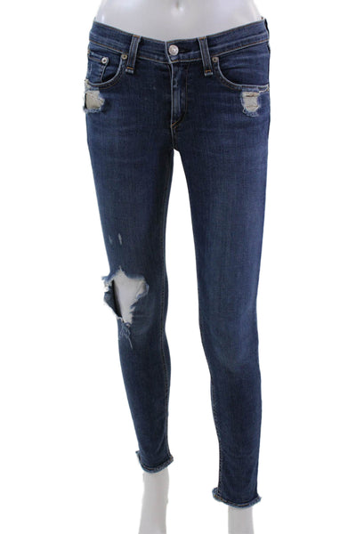 Rag & Bone Women's Midrise Distress Medium Wash Skinny Denim Pants Size 26