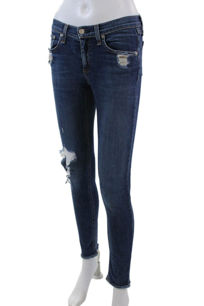 Rag & Bone Women's Midrise Distress Medium Wash Skinny Denim Pants Size 26