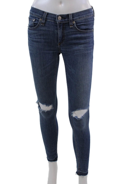 Rag & Bone Women's Distress Midrise Medium Wash Skinny Jeans Pants Size 26