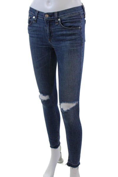 Rag & Bone Women's Distress Midrise Medium Wash Skinny Jeans Pants Size 26