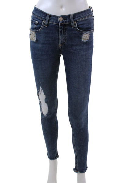 Rag & Bone Women's Distress Five Pocket Medium Wash Skinny Jean Pants Size 26