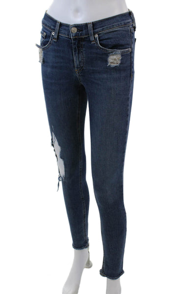 Rag & Bone Women's Distress Five Pocket Medium Wash Skinny Jean Pants Size 26