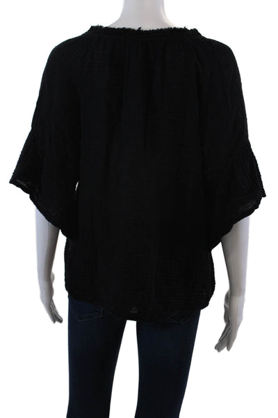 Michael Stars Women's Short Sleeves Round Neck Cotton Boxy Blouse Black Size S