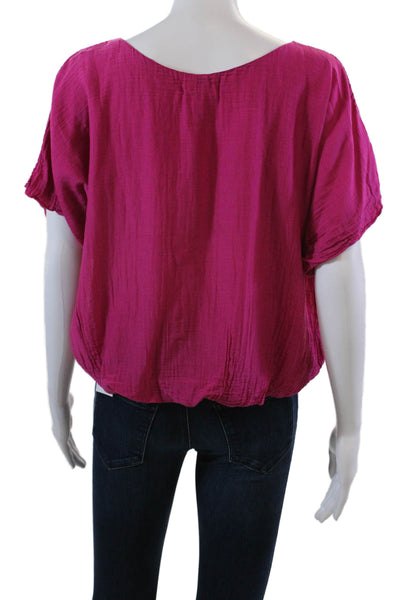 Velvet by Graham & Spencer Womens Short Sleeves Cropped Top Pink Size XS