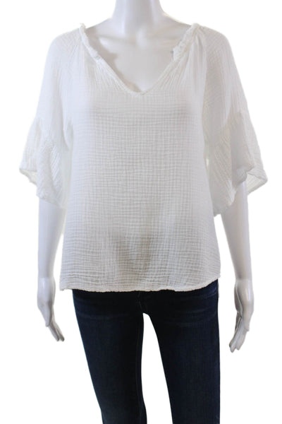 Michael Stars Women's V-Neck Short Sleeves Cotton Boxy Blouse White Size S