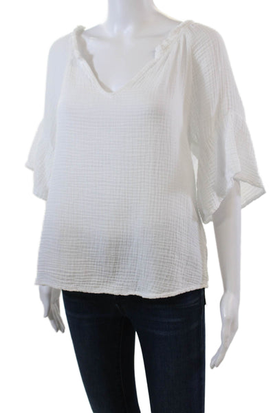 Michael Stars Women's V-Neck Short Sleeves Cotton Boxy Blouse White Size S